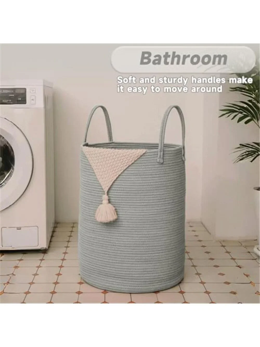 New 60L Cotton Rope Laundry Basket Hamper, Grey